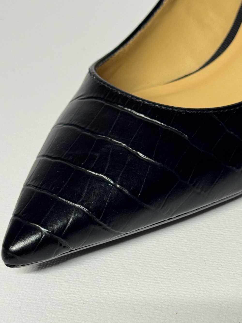 Talbots Black Croc Embossed Pointed Toe Kitten Heels Pumps S 5.5M Classic - Picture 8 of 11
